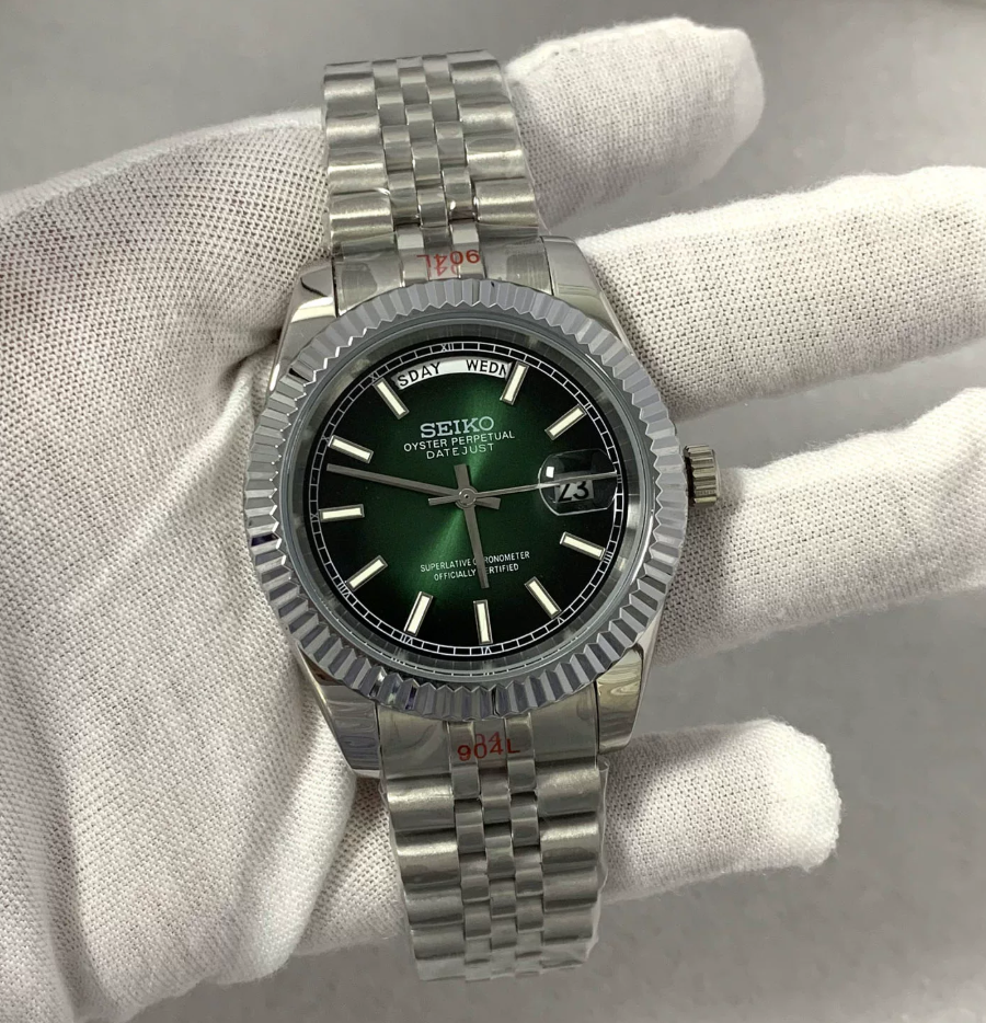 Day-Date Palm — Fluted bezel, jubilee bracelet, deep green gradient dial