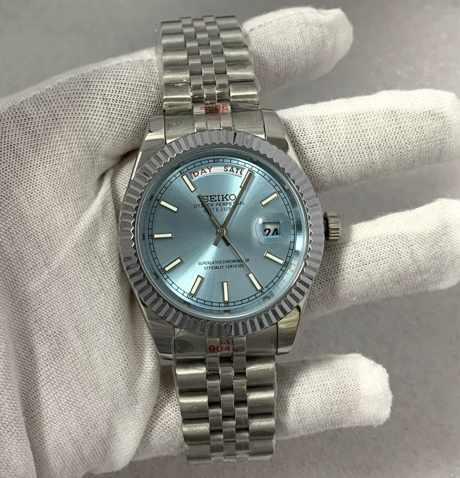 Day-Date Glacier — Fluted bezel, jubilee bracelet, ice blue dial