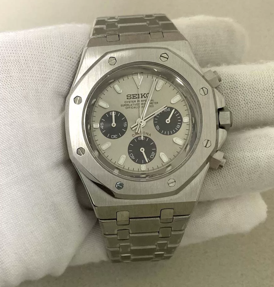 Octagon Champagne — Steel case, warm champagne dial, black sub-registers